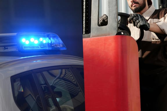 Wózkiem widłowym przeparkował pojazd innego kierowcy. Fot. Komenda Powiatowa Policji w Bytomiu