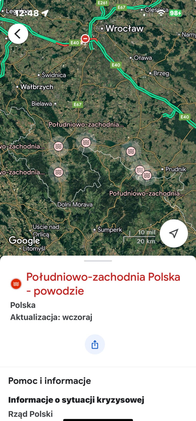 mapa powódź Google Maps