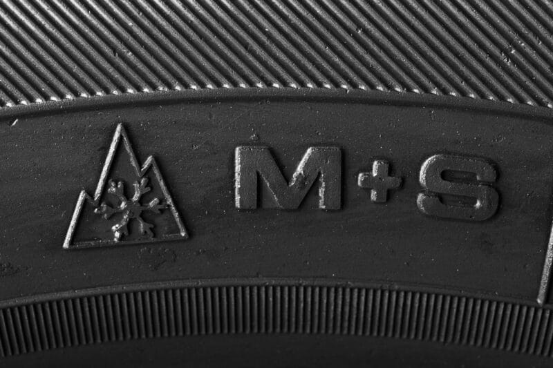 piktogram znak opona M+S, 3PMSF, śnieżynka, znaczek alpejski