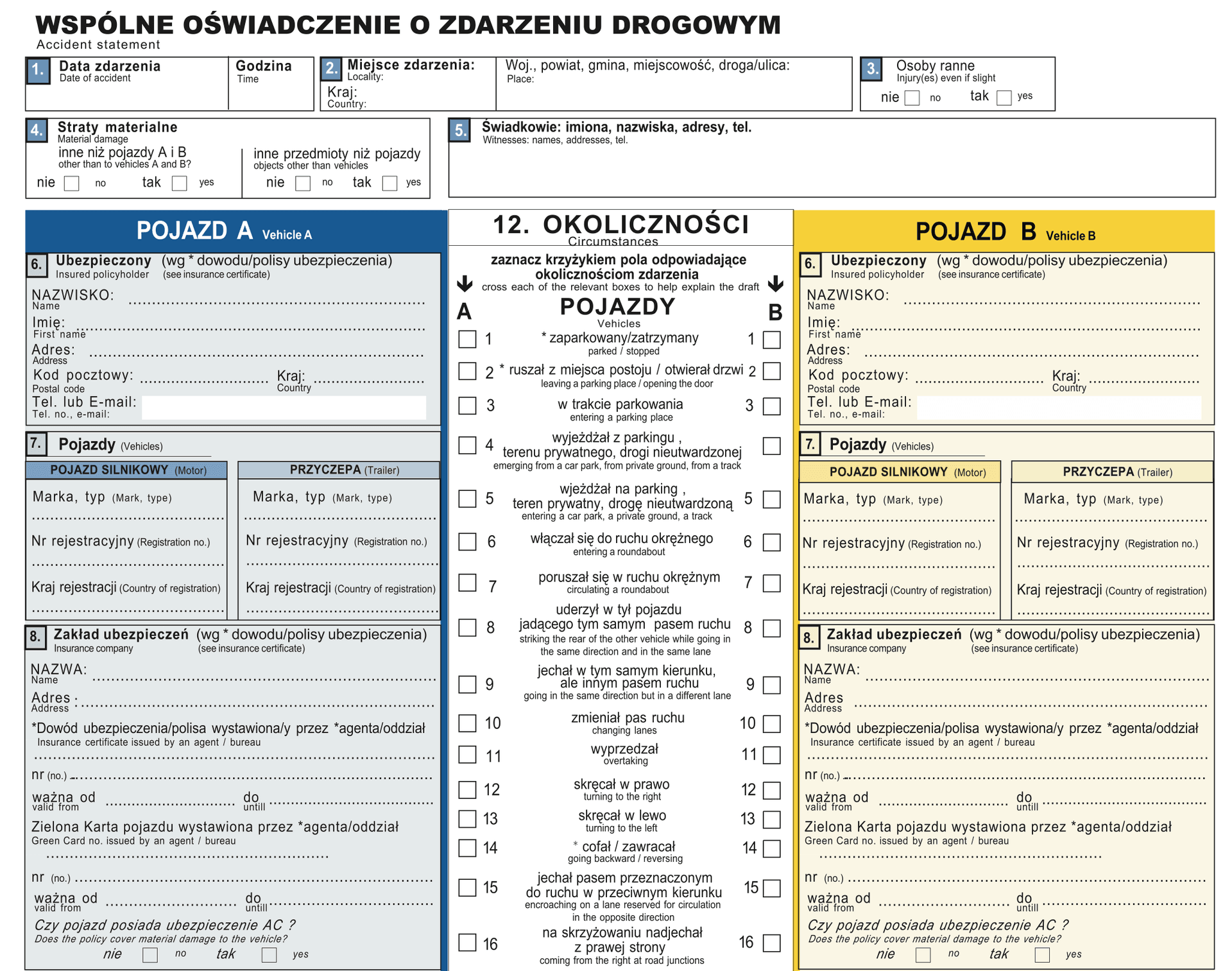 wspólne oświadczenie o kolizji