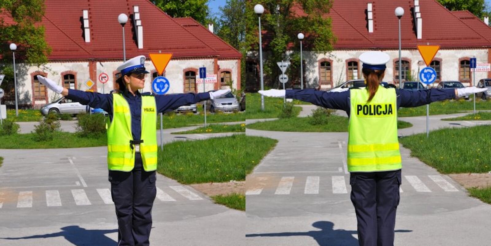 policjant tyłem lub przodem - czerwone światło