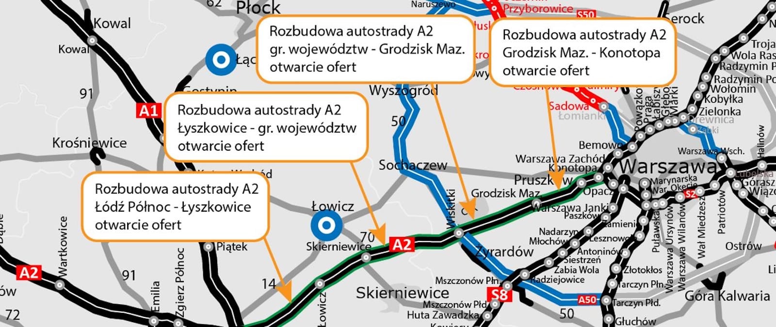 autostrada A2 mapa remont