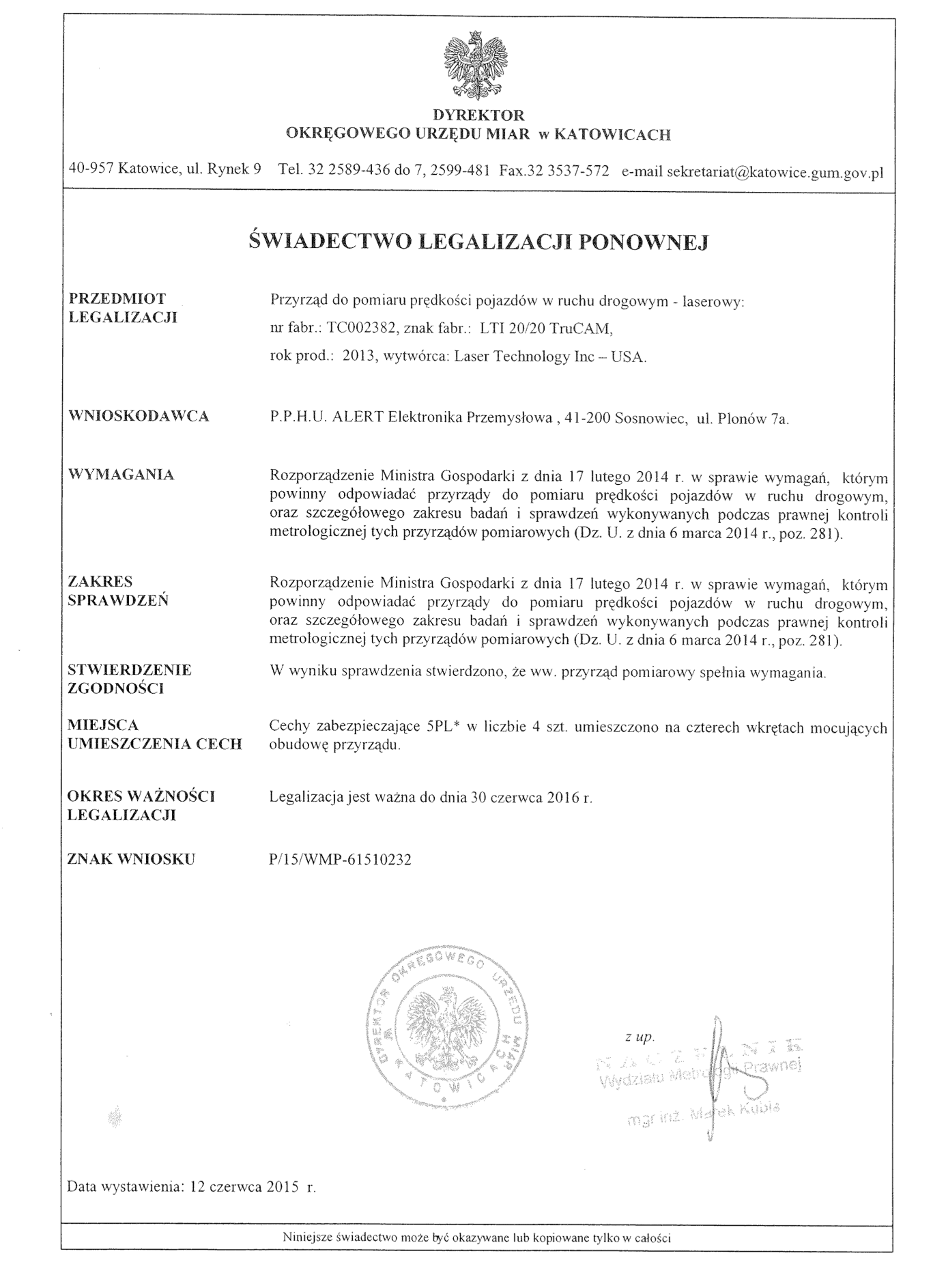 świadectwo legalizacji