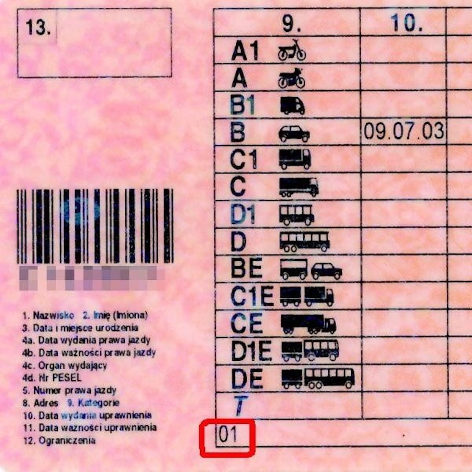 kod rubryka 12 prawo jazdy