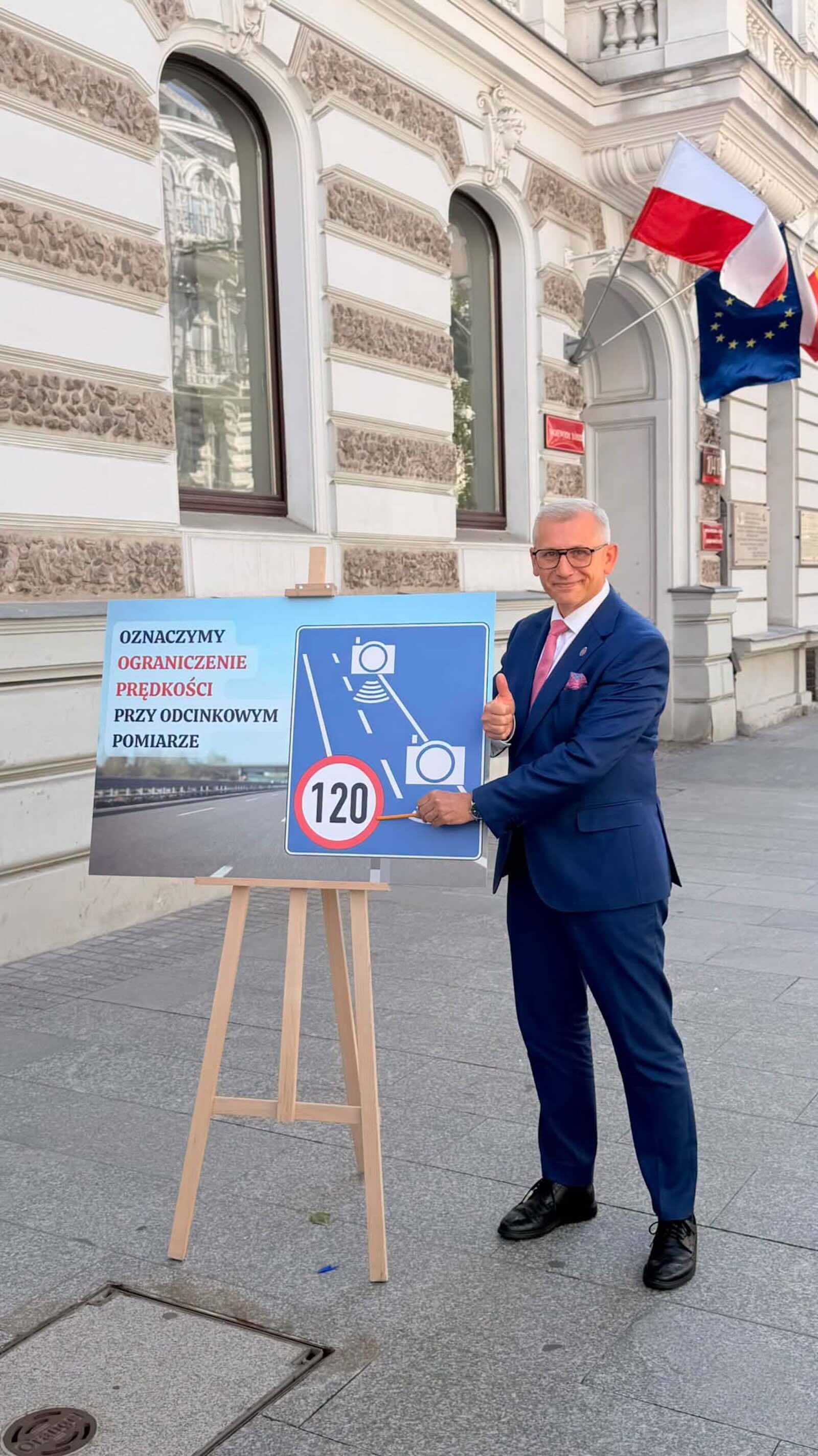 Senator Krzysztof Kwiatkowski propozycja znaku inforującego o kontroli średniej prędkości i dopuszczalnym limicie prędkości