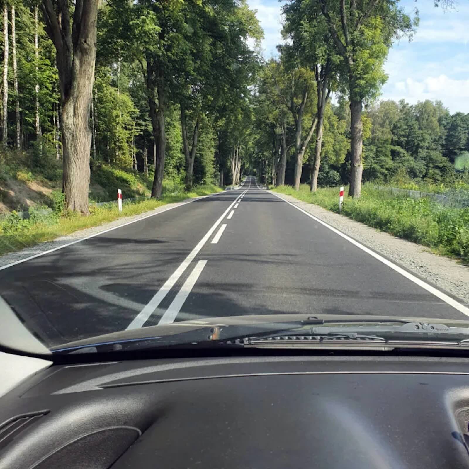 widok na drogę z samochodu