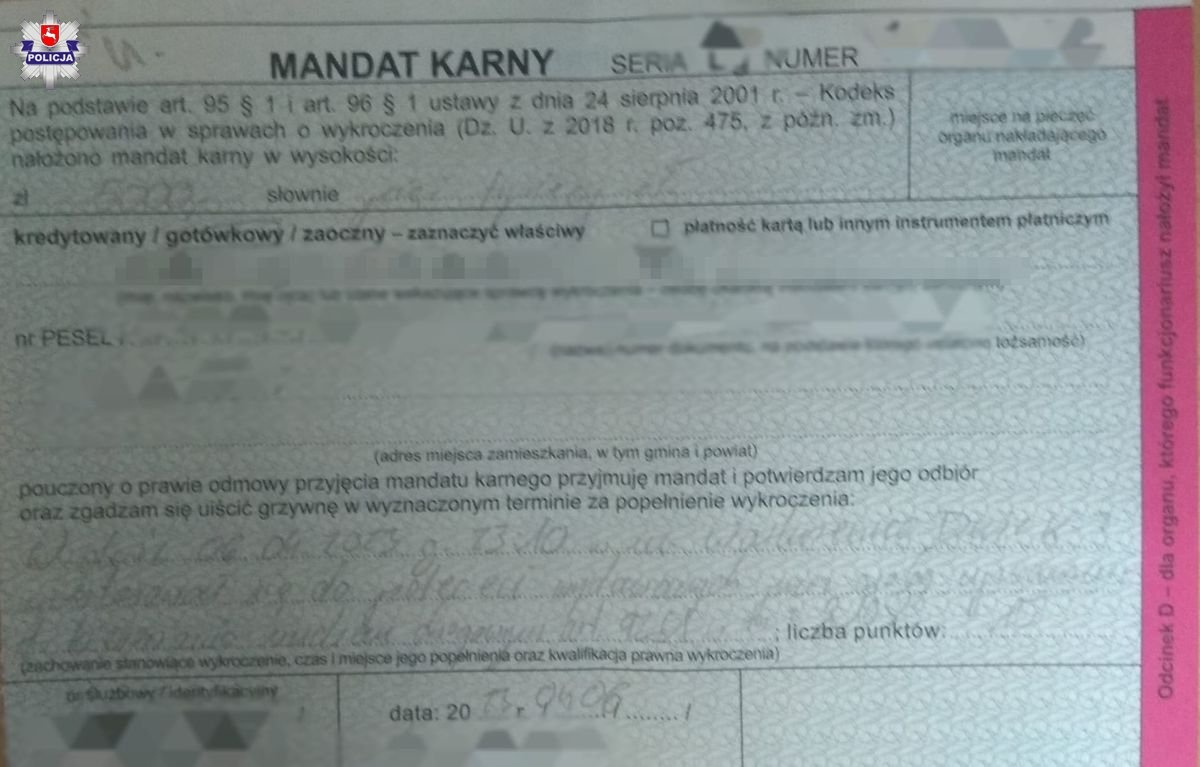 Twierdził, że nie będzie wykonywał poleceń policjantów, bo ma urodziny. Fot. Policja Lubelska