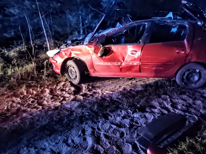 Peugeot roztrzaskał się na drzewie. Fot. Ochotnicza Straż Pożarna Osie