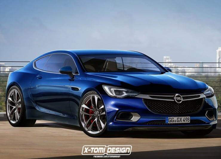 Niebieski Opel Calibra coupe na betonie, w tle panorama miasta, felgi aluminiowe.