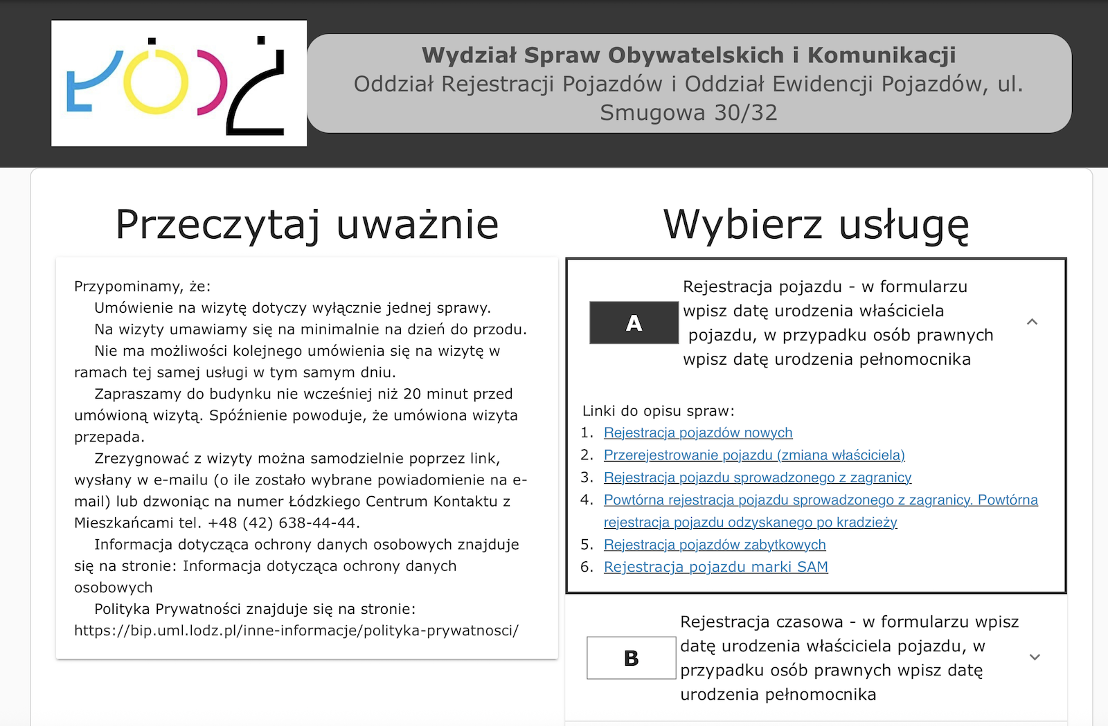 online wizyta umwawianie um Łódź