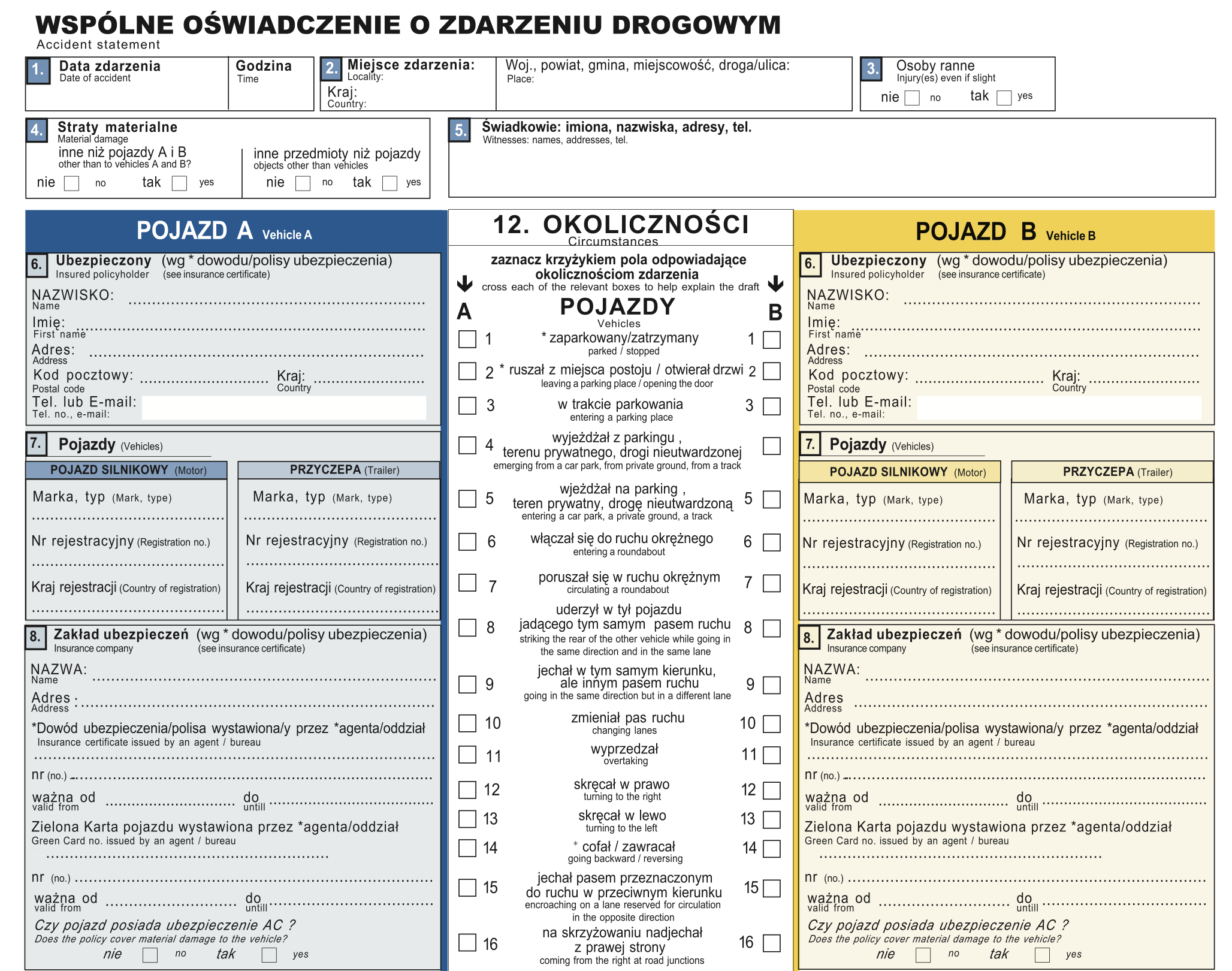 wspólne oświadczenie o kolizji