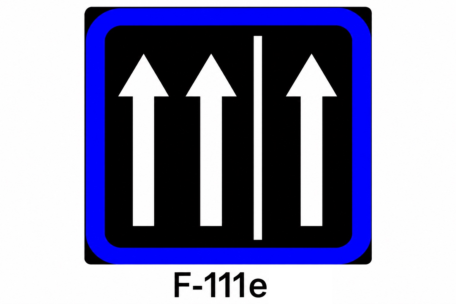 Trzy białe strzałki skierowane w górę, oddzielone linią, na czarnym tle z napisem „F-111e”.
