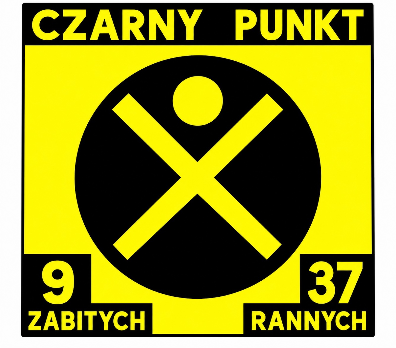 Żółto-czarny znak „Czarny Punkt” informuje o 9 ofiarach śmiertelnych i 37 rannych.