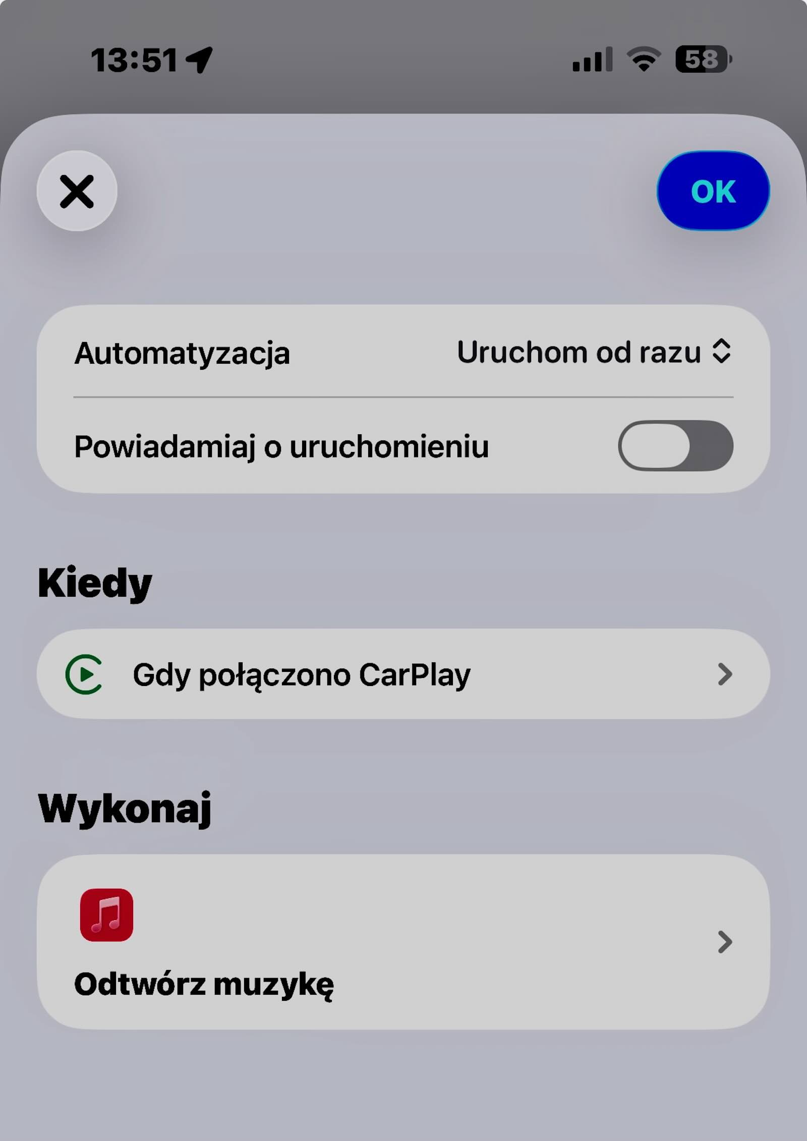 Ekran iphone aplikacja systemowa skróty w iPhonie po polsku: CarPlay, muzyka